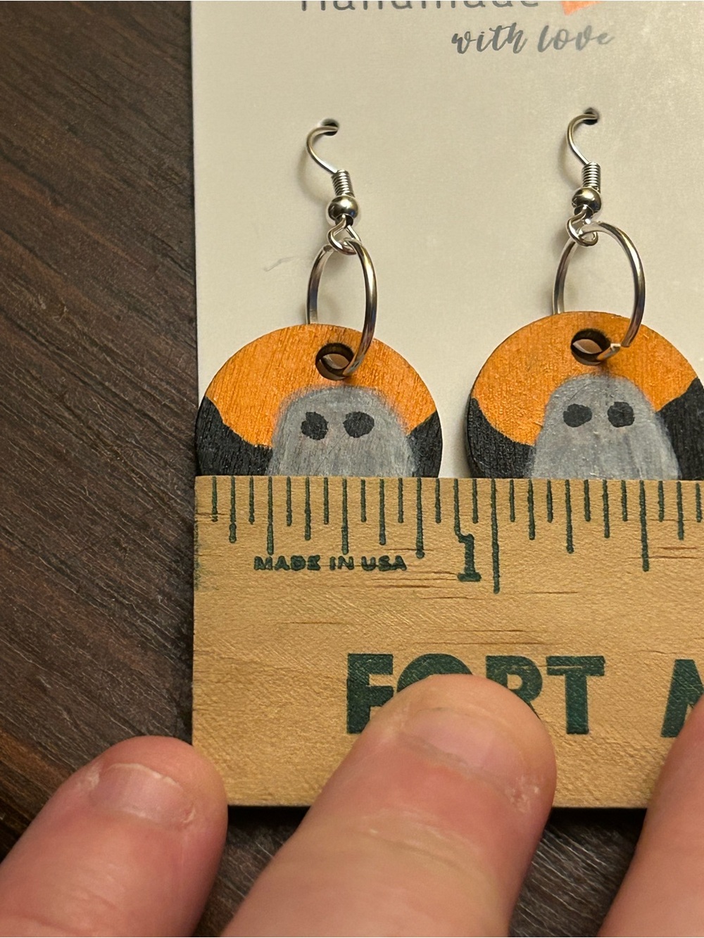 One Of A Kind Hand Crafted/ Painted Ghost Earrings Fall Vibes Halloween Jewelry - Picture 5 of 6